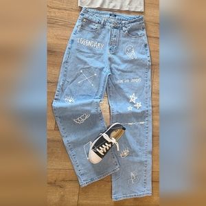 Worn Once! RUE 21 - Limited Edition Light Wash Hi-Rise Embellished Jeans- Size 8